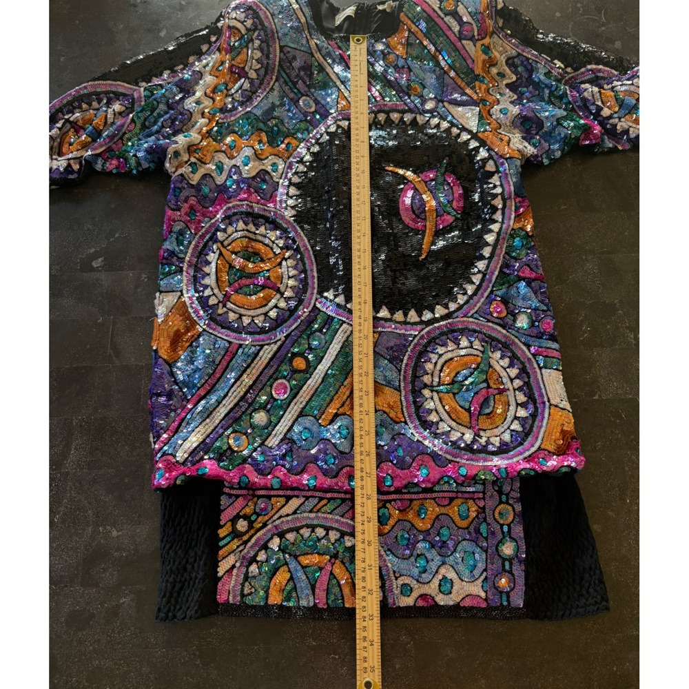 Judith Ann Creations Vintage Sequin Wearable Art Deco Mini Statement Dress Silk - Picture 14 of 16